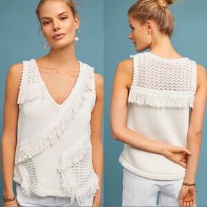New Postmark Pacific Fringe Silk Knit Pointelle Sleeveless V Neck Sweater Vest